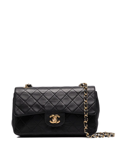 Pre-owned Chanel 1989-1991 Small Double Flap Shoulder Bag In Black
