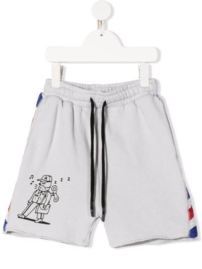 Nununu Kids' Side Stripe-detail Drawstring Track Shorts In Grey