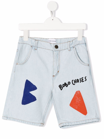 Bobo Choses Kids' Logo Recycled Blend Denim Shorts In Blau