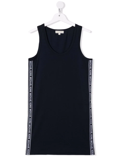 Michael Kors Kids' Logo Tape Cotton Tank Dress In Blue