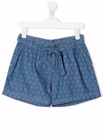 Michael Kors Kids' Logo Jacquard Chambray Shorts In Blue