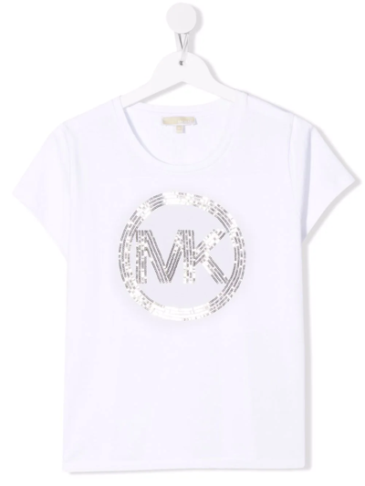 Michael Kors Kids' Sequin-embellished Logo T-shirt In White