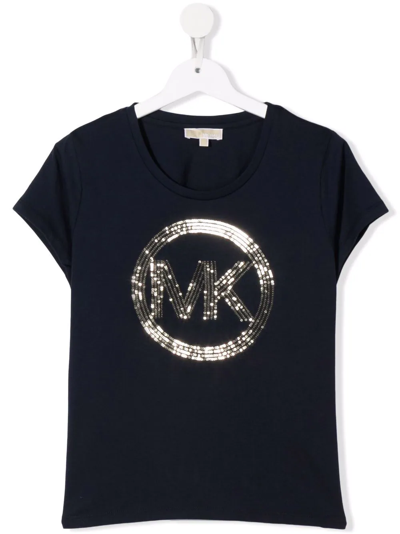 Michael Kors Kids' Sequin-embellished Logo T-shirt In Blue