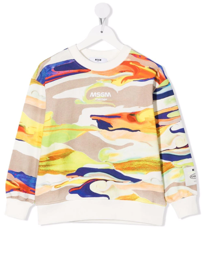 Msgm Teen Marble-print Sweatshirt In Neutrals