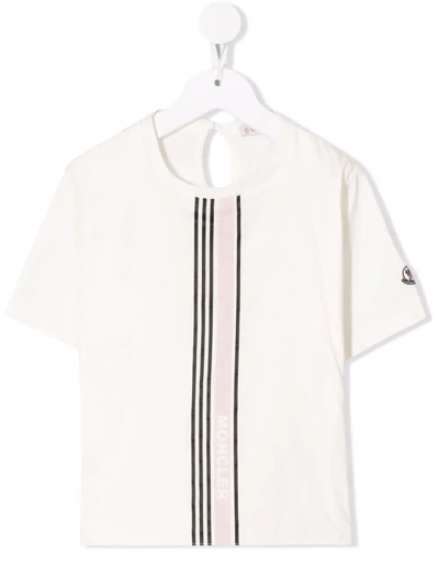 Moncler Teen Logo-print Cotton T-shirt In Neutrals