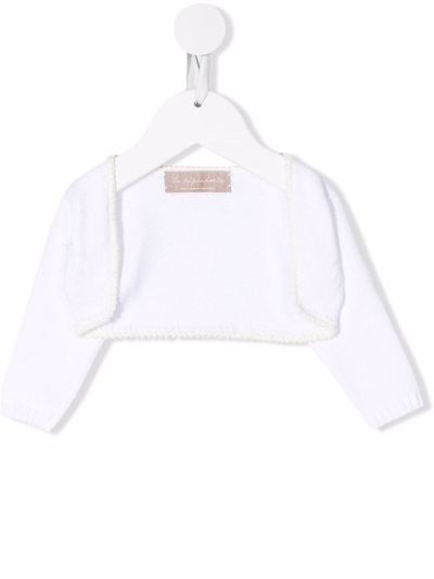 La Stupenderia Babies' Cropped Cotton Cardigan In Avorio