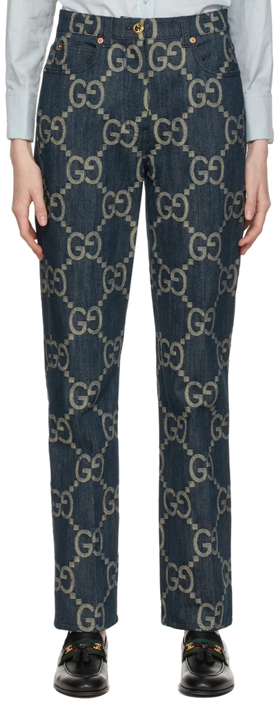 Gucci Jumbo Gg High-rise Straight Jeans In Blue,ivory