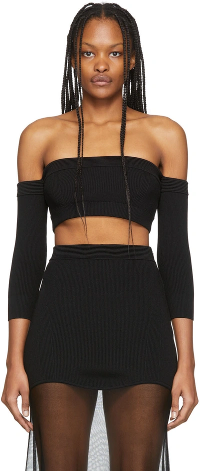 ALEXANDER MCQUEEN BLACK KNIT OFF SHOULDER SWEATER