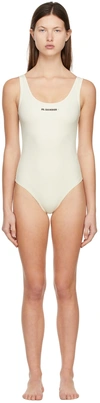 Jil Sander One Piece Swimsuit With Logo Print In White