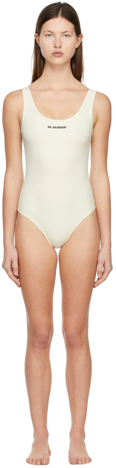 Jil Sander One Piece Swimsuit With Logo Print In White