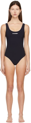 Jil Sander Printed Logo One Piece Swimsuit In Black