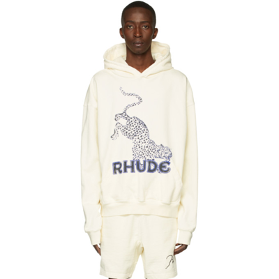 Rhude Leopard Logo Pritn Hoodie In White,blue