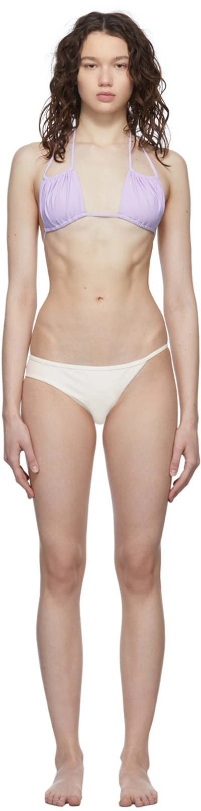 Christopher Esber Purple & White Ruched Double Strap Bikini In Chalky Lilac