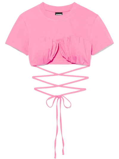 Jacquemus Le T-shirt Baci Cotton Crop Top In Pink