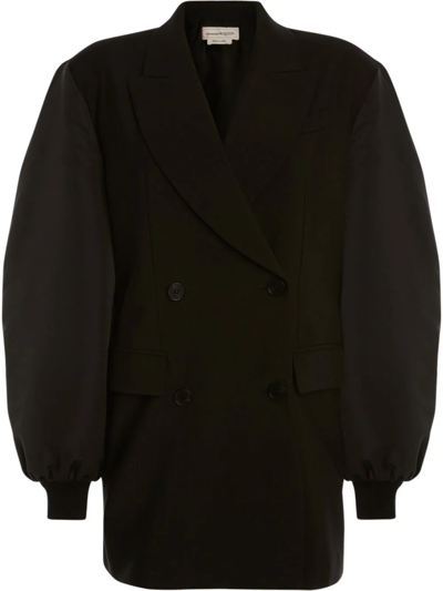 Alexander Mcqueen Puffed-sleeve Double-breasted Wool Bomber Jacket In Black