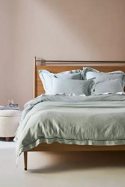 Anthropologie Tencel Linen Blend Duvet Cover By  In Mint Size Q Top/bed