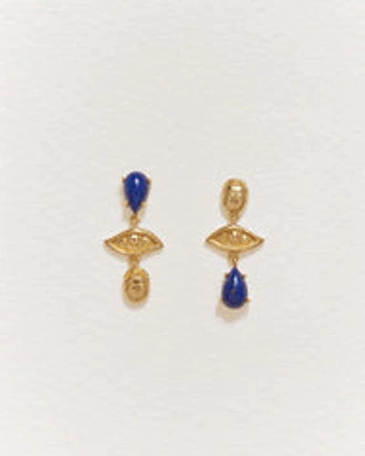 Pamela Love Eye And Lapis Teardrop Mismatch Earrings In Gold/blue