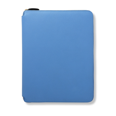 Smythson A4 Writing Folder With Zip In Panama In Nile Blue