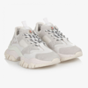 MONCLER TEEN WHITE LEATHER TRAINERS