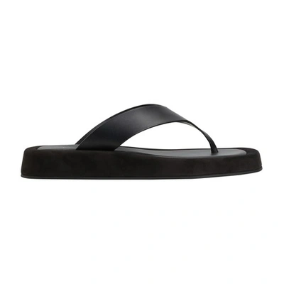 The Row Ginza Leather Platform Flip Flops In Black