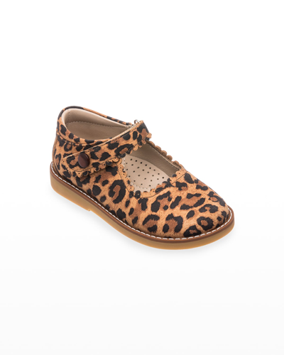 Elephantito Girl's Scalloped Leather Mary Jane, Toddler/kids In Suede Leopard