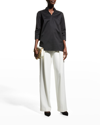 Misook Ruched-sleeve Cotton Tunic In Blk
