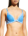 Natori Feathers Contour Plunge Lace-trim Bra 730023 In Pool Blue
