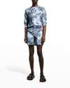 Erdem Lucas Straight-leg Floral-print Cotton-blend Twill Shorts In Blue Navy