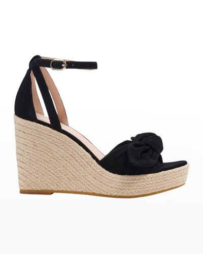 Kate Spade Tianna Suede Bow Wedge Espadrille Sandals In Black