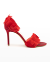 Something Bleu Hamm 2-piece Satin Sandals With Feathers In Lipstick