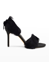Something Bleu Hamm 2-piece Satin Sandals With Feathers In Blk