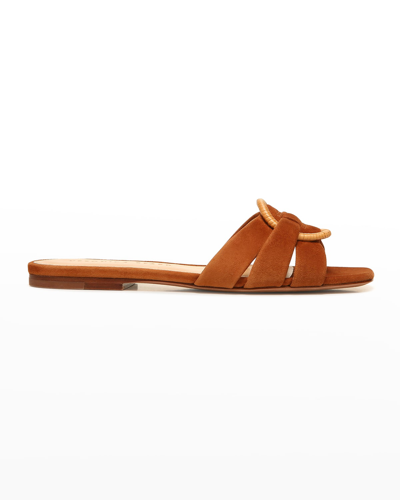 Veronica Beard Madeira Leather Ring Flat Sandals In Hazelwood