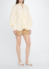 Rosie Assoulin Swashbuckler Puff-sleeve Bib-front Seersucker Top In Natural