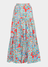 LA DOUBLEJ BIG DAISY-PRINT TIERED POPLIN MAXI SKIRT