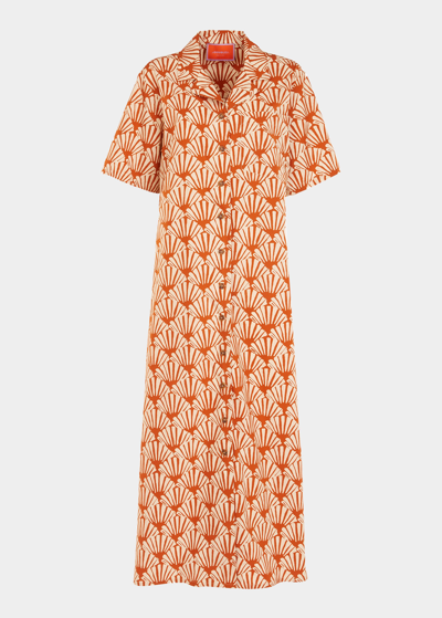 La Doublej Bowling Ventaglio-print Poplin Dress In Ventaglio