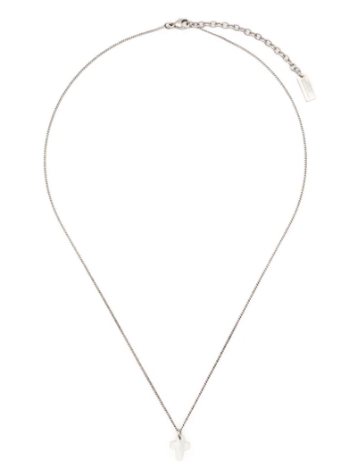 Saint Laurent Mother-of-pearl Pendant Necklace In Silber