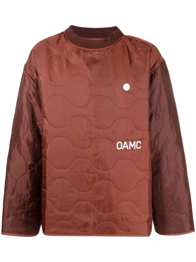Oamc Peacemaker-print Quilted Jacket In Brown