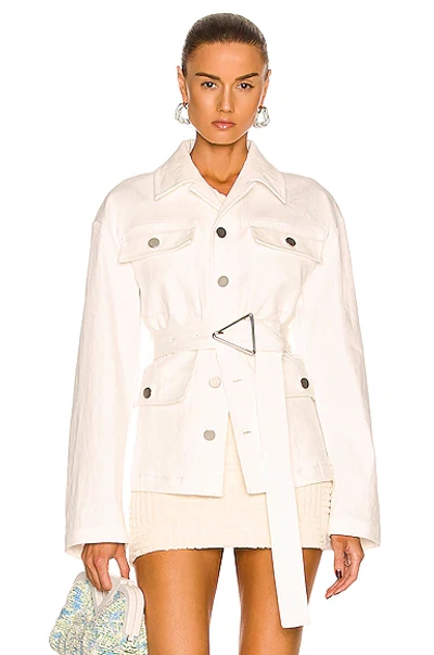 Bottega Veneta Light Stretch Linen Belted Jacket In Bianco