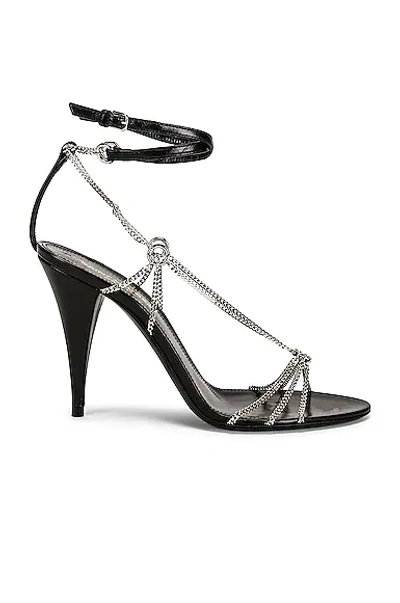 Saint Laurent Kiki Chain-embellished Leather Heeled Sandals In Nero