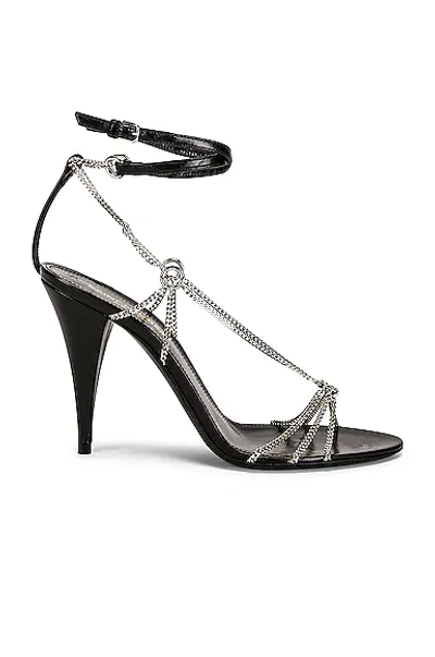 Saint Laurent Kiki Chain-embellished Leather Heeled Sandals In Black
