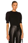 Frame Frankie Puff Sleeve Organic Cotton Knit Top In Noir