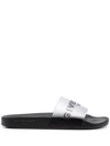 GIVENCHY MAN BLACK SLIPPERS WITH TRANSPARENT LOGO BAND