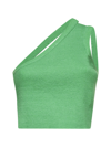 Jacquemus Ascu Cropped Open-back One-shoulder Ribbed Linen-blend Top In Green