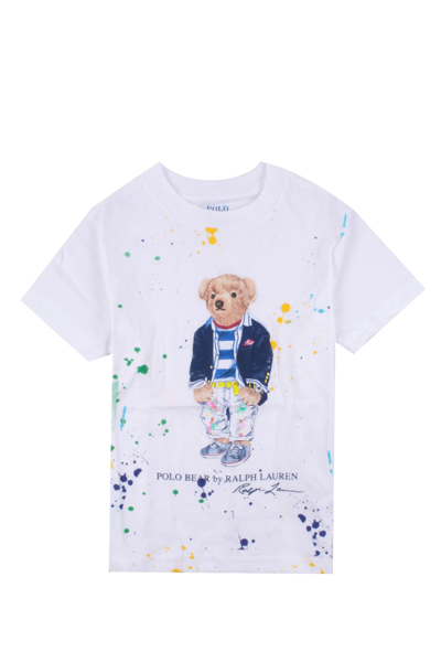 Ralph Lauren Kids' Polo Bear T-shirt With Paint Splash In White