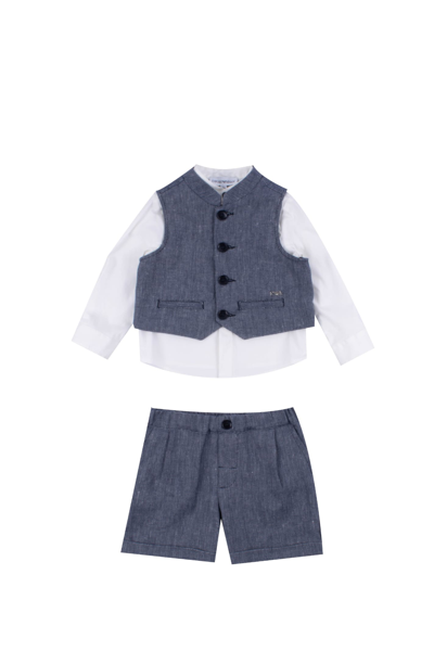 Emporio Armani Babies' Linen Blend Vest, Shirt And Bermuda In Grey