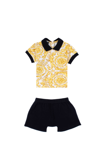 Versace Babies' Cotton Polo Shirt And Shorts In Multicolor