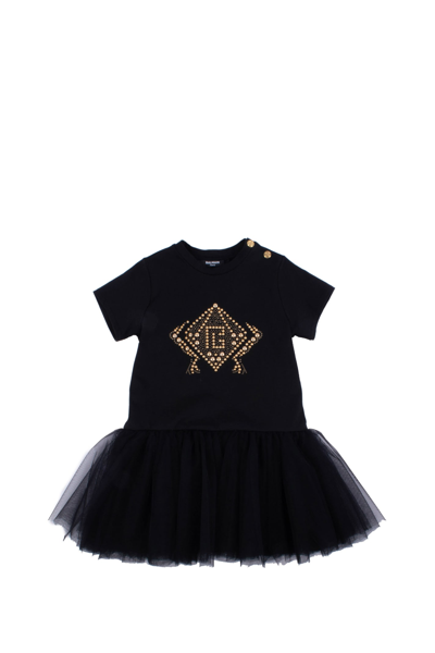 Balmain Babies' Cotton Dress With Tulle In Back