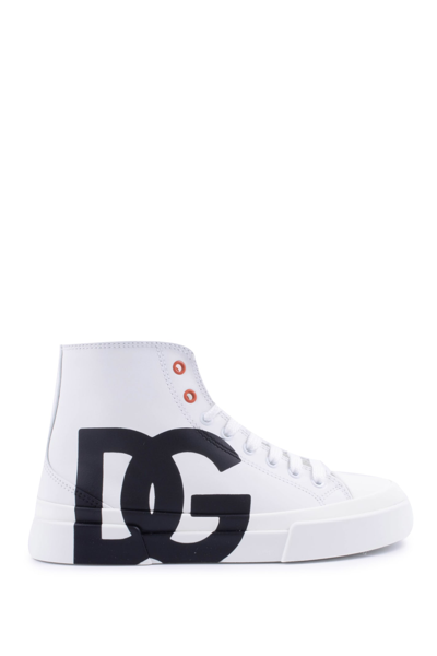 Dolce & Gabbana Kids' High Top Portofino In Calf Leather With Dg Logo In White