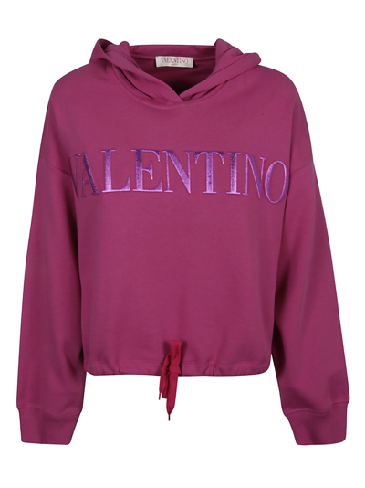 Valentino Logo Embossed Hooded Sweatshirt In Full Pink