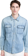 Frame Distressed Denim Shirt In Blue